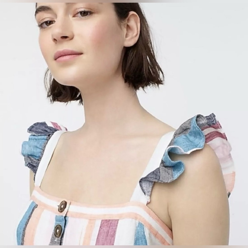 J CREW Linen Button-up midi dress in mixed stripe Multicolor Sleeveless Lined - Picture 5 of 15